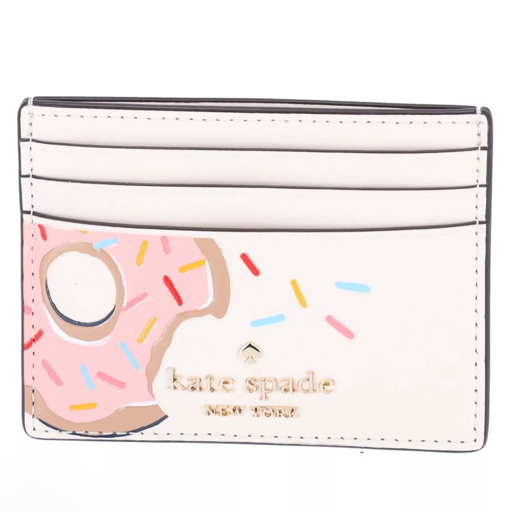 Kate Spade New York Coffee Break Donut Small Slim Card Holder In Cream Multi - Picture 1 of 3